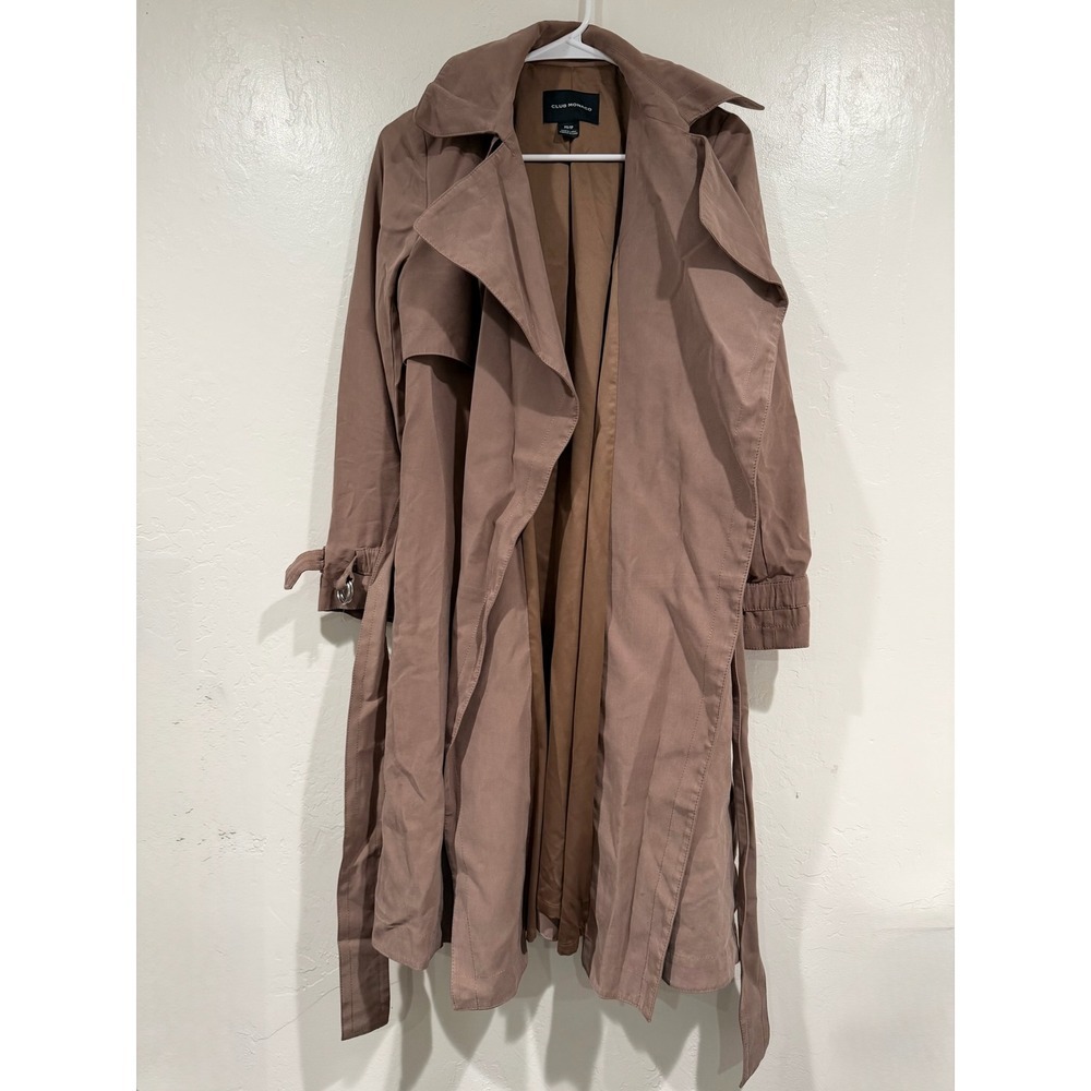 Club Monaco Womens XS Brown Viscose Blend Belted Trench Coat Lightweight Duster - Picture 3 of 7